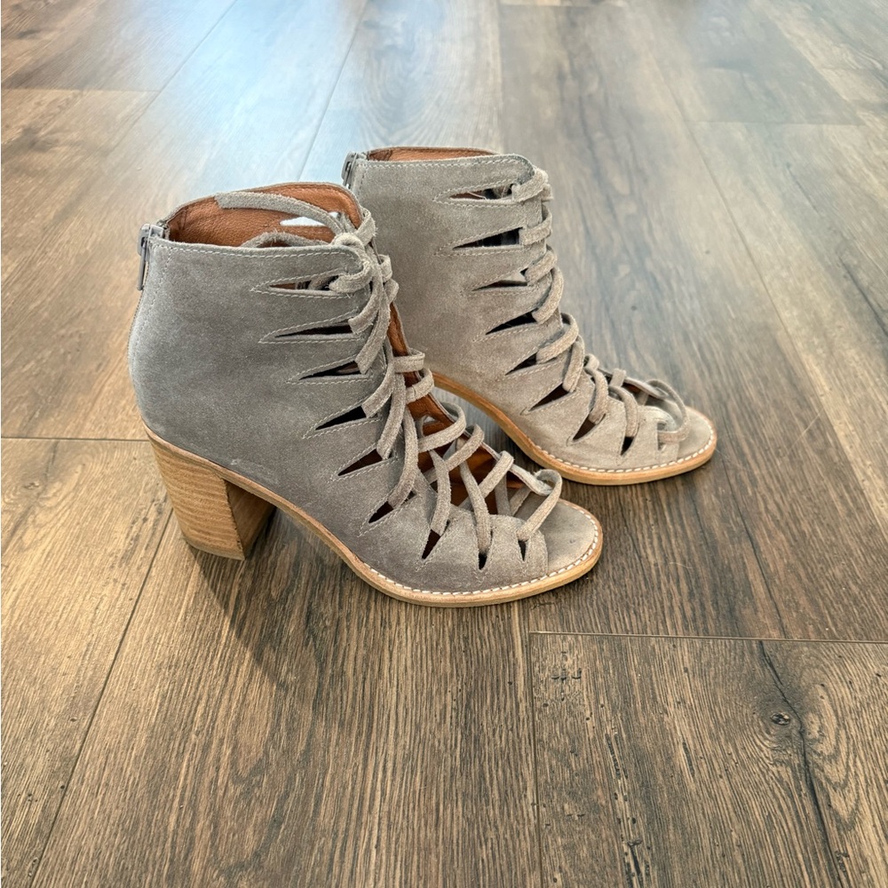 Jeffrey Campbell Gray Suede Lace-Up Heeled Boots